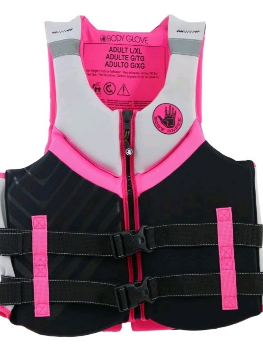 Body Glove ADULT Pink and Black Life Jacket - Zipper Front Safety Vest